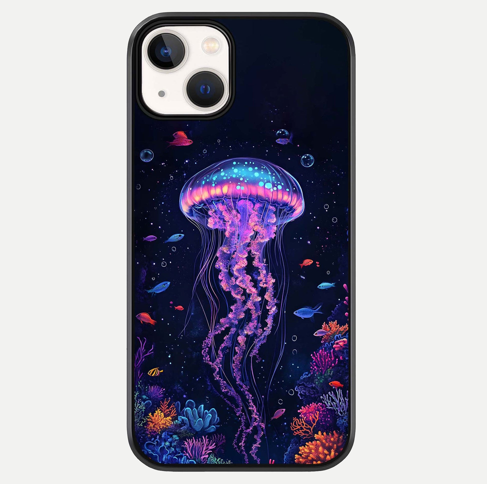 Neon Jellyfish Glass Case For iPhone 13 Mini by Custom World