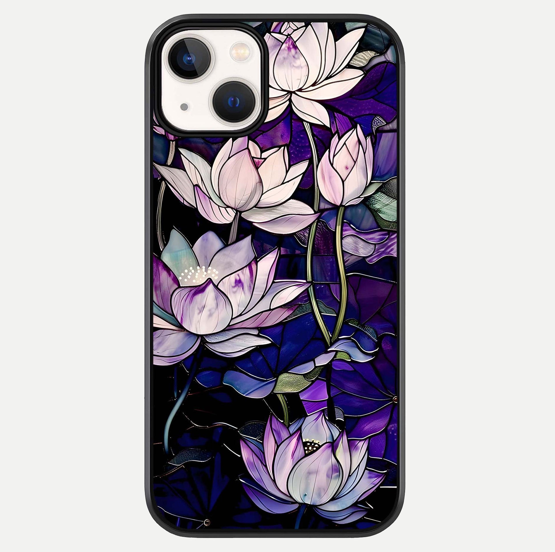 Purple Lotus Pattern Glass Case For iPhone 13 Mini by Custom World