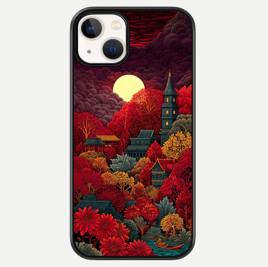 Scarlet Autumn Temple Glass Case For iPhone 13 Mini by Custom World