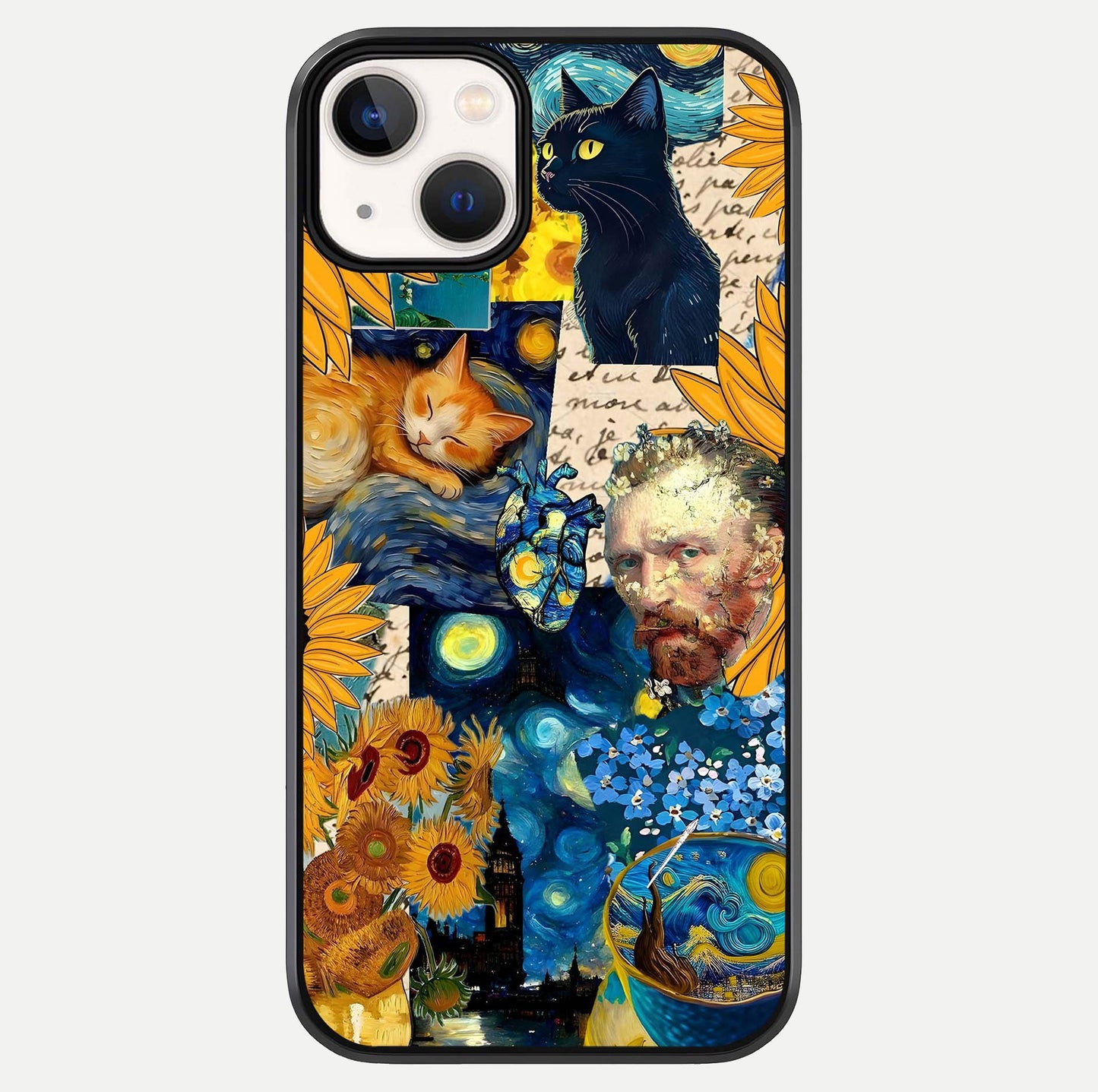Sunflower Cat Art Glass Case For iPhone 13 Mini by Custom World