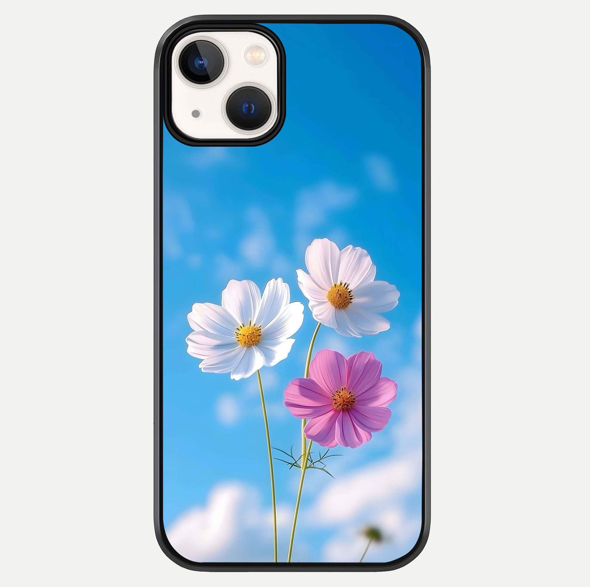 Triple Flowers With Sky Glass Case For iPhone 13 Mini by Custom World