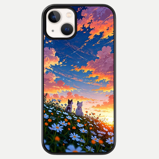 Two Cats Friends Glass Case For iPhone 13 Mini by Custom World