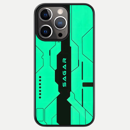 Aqua Tech CYBERPUNK Custom Name Glass Case For iPhone 13 Pro by Custom World