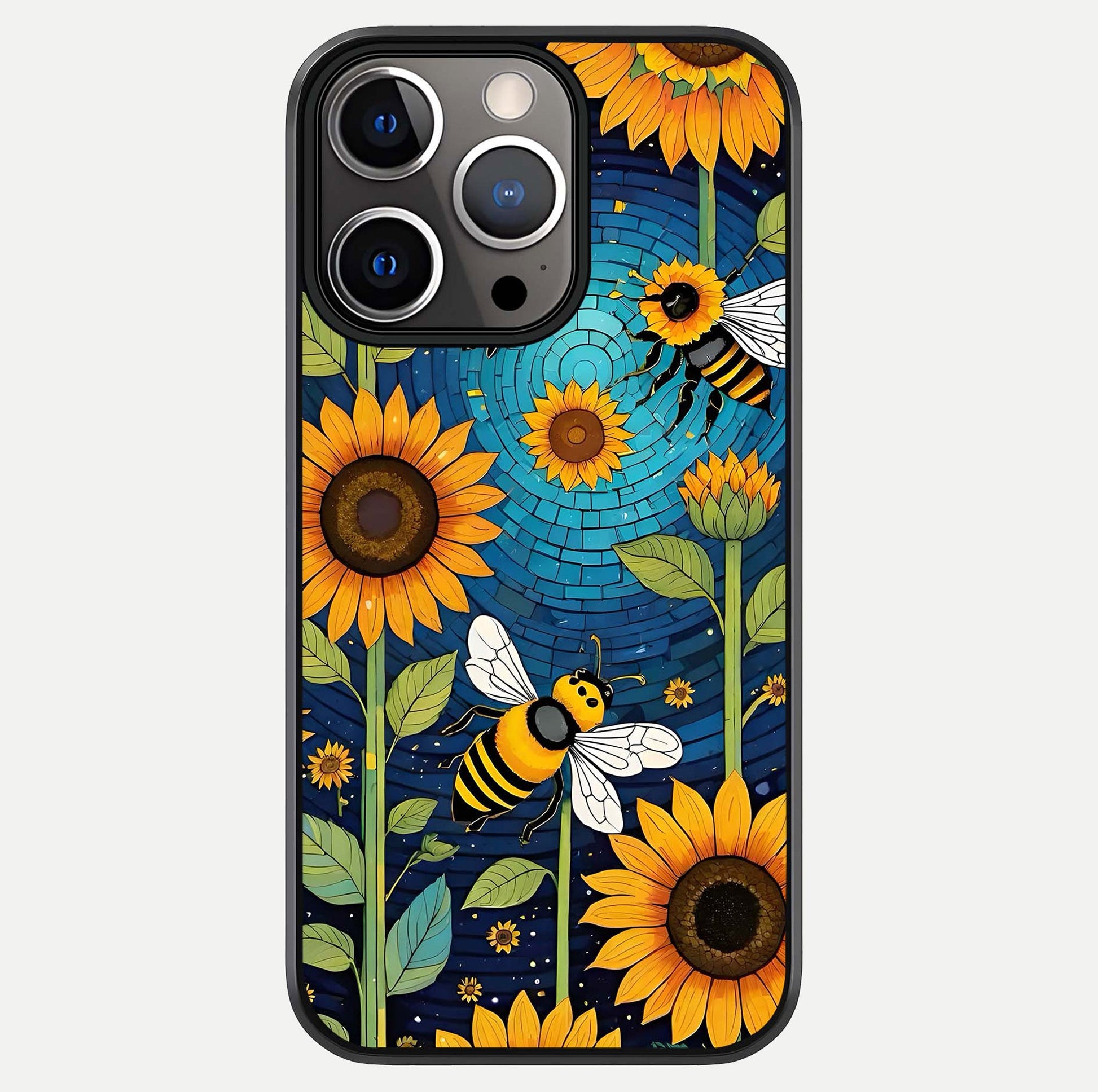 Bees & Sunflowers Glass Case For iPhone 13 Pro by Custom World