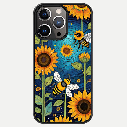 Bees & Sunflowers Glass Case For iPhone 13 Pro by Custom World