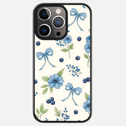 Blue Flower & Bow Glass Case For iPhone 13 Pro by Custom World