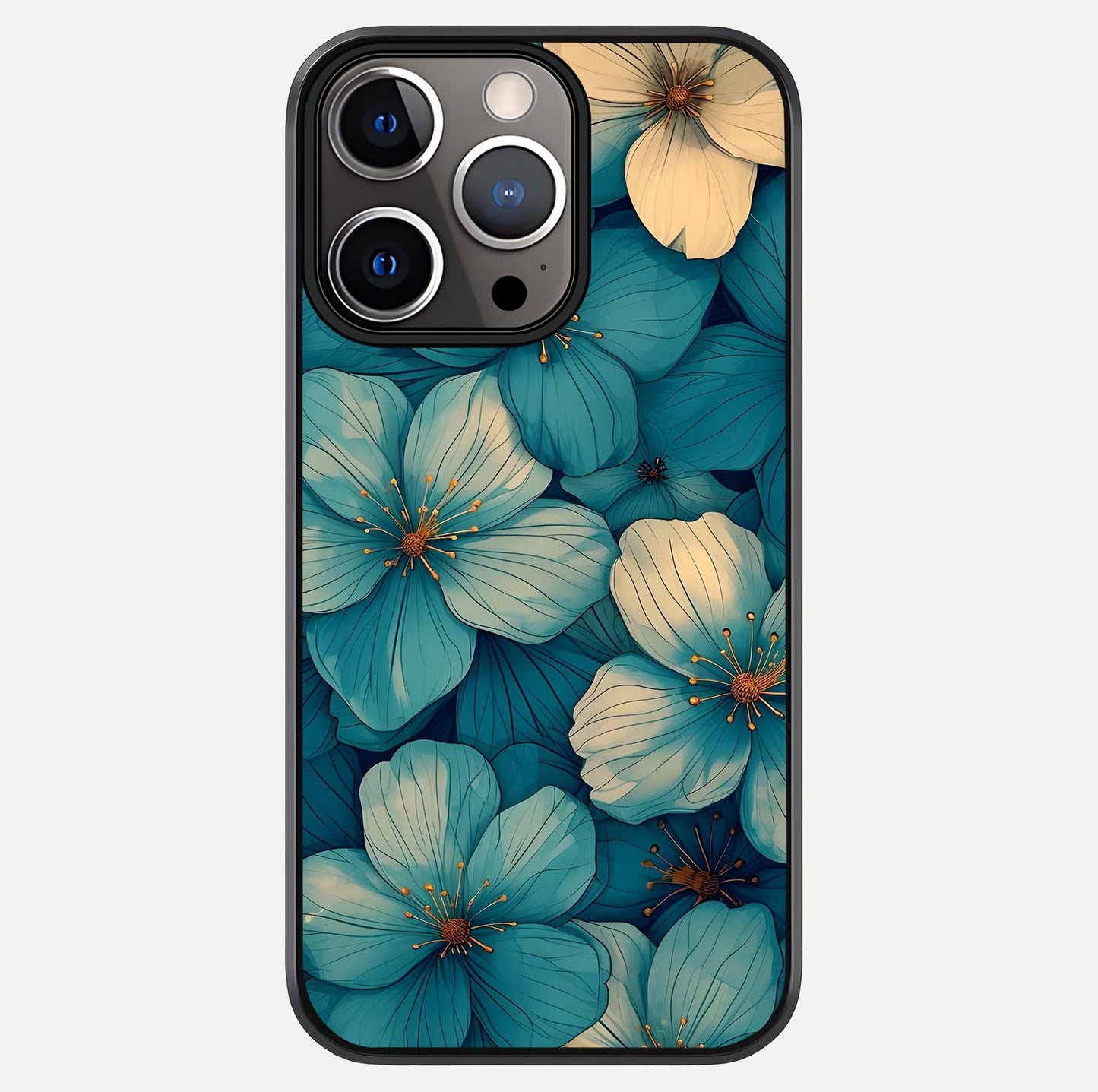 Blue Shade Floral Glass Case For iPhone 13 Pro by Custom World