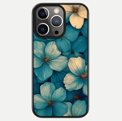 Blue Shade Floral Glass Case For iPhone 13 Pro by Custom World