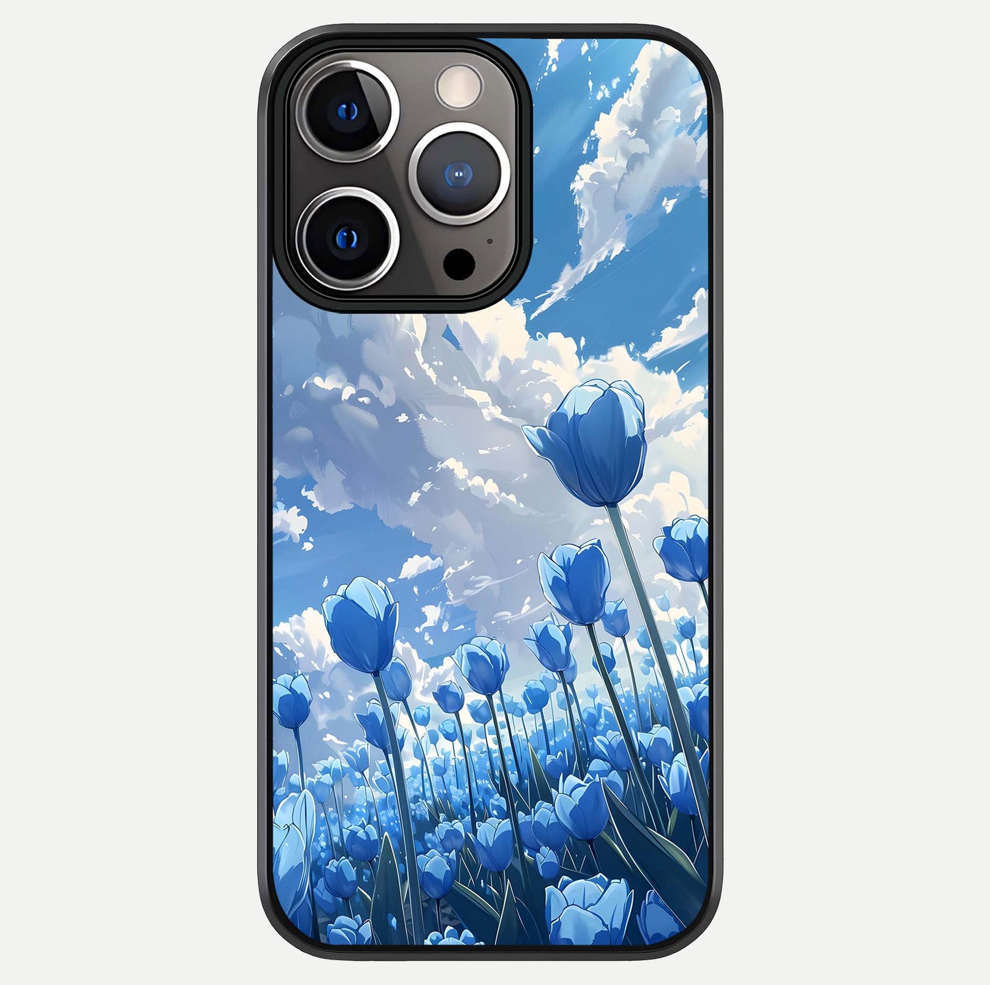 Blue Tulip Clouds Glass Case For iPhone 13 Pro by Custom World