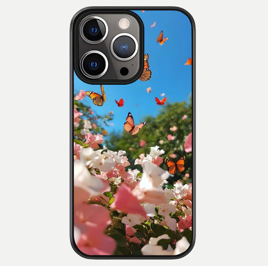 Butterflies In Bloom Sky Glass Case For iPhone 13 Pro by Custom World