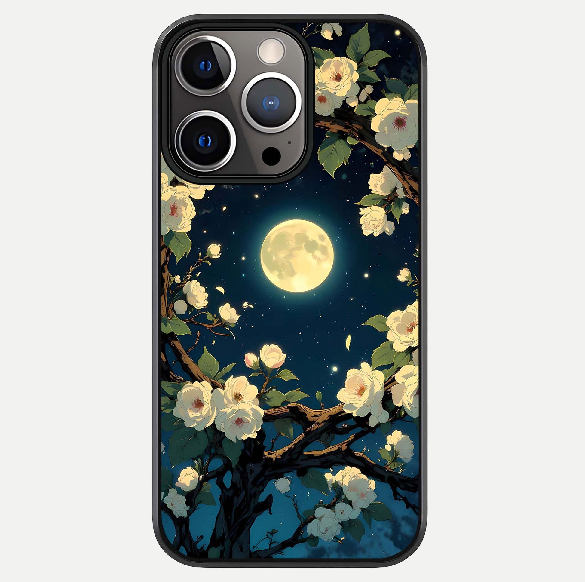 Celestial Moon & Flower Glass Case For iPhone 13 Pro by Custom World