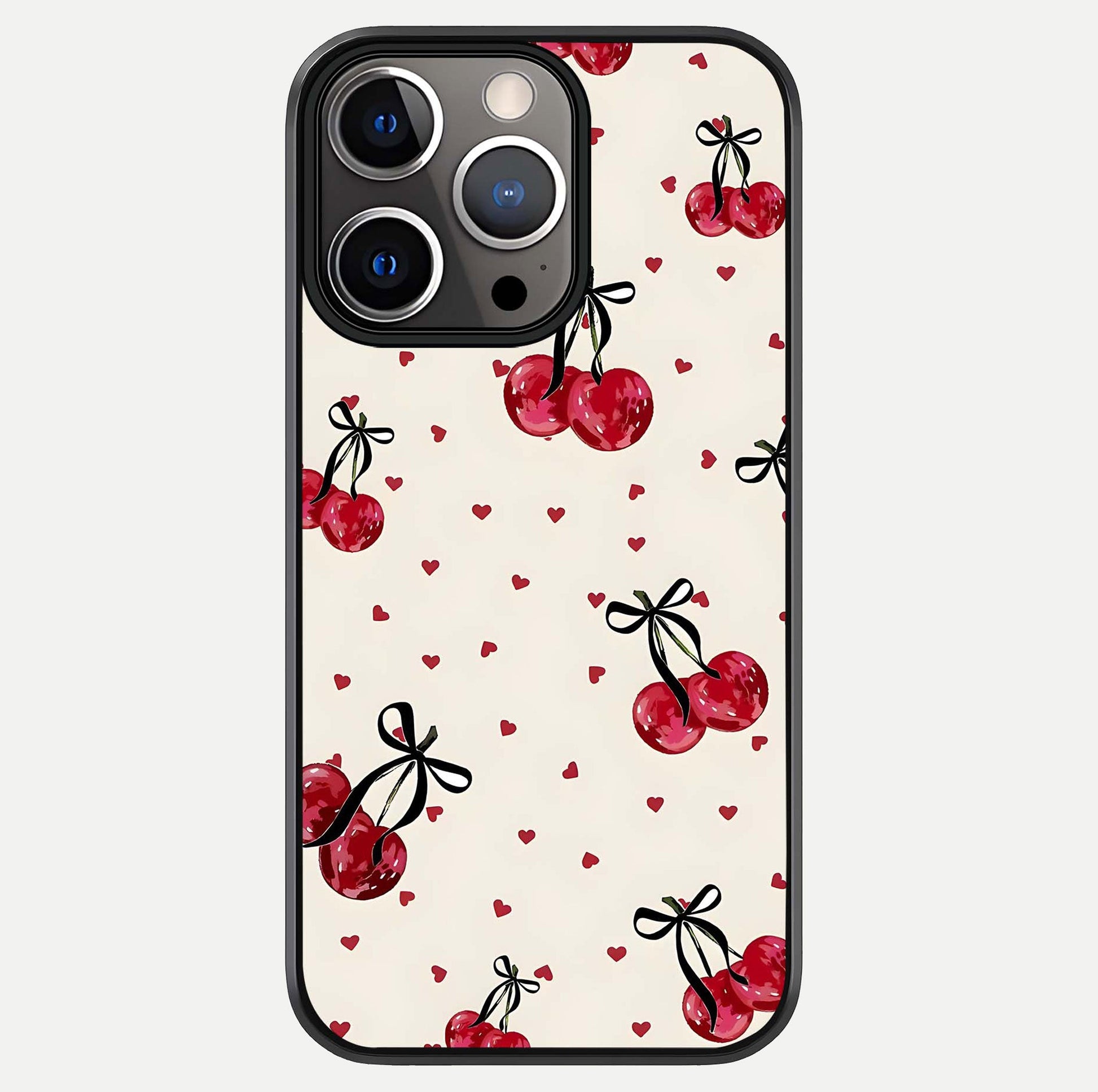 Cherry Heart Bow Glass Case For iPhone 13 Pro by Custom World