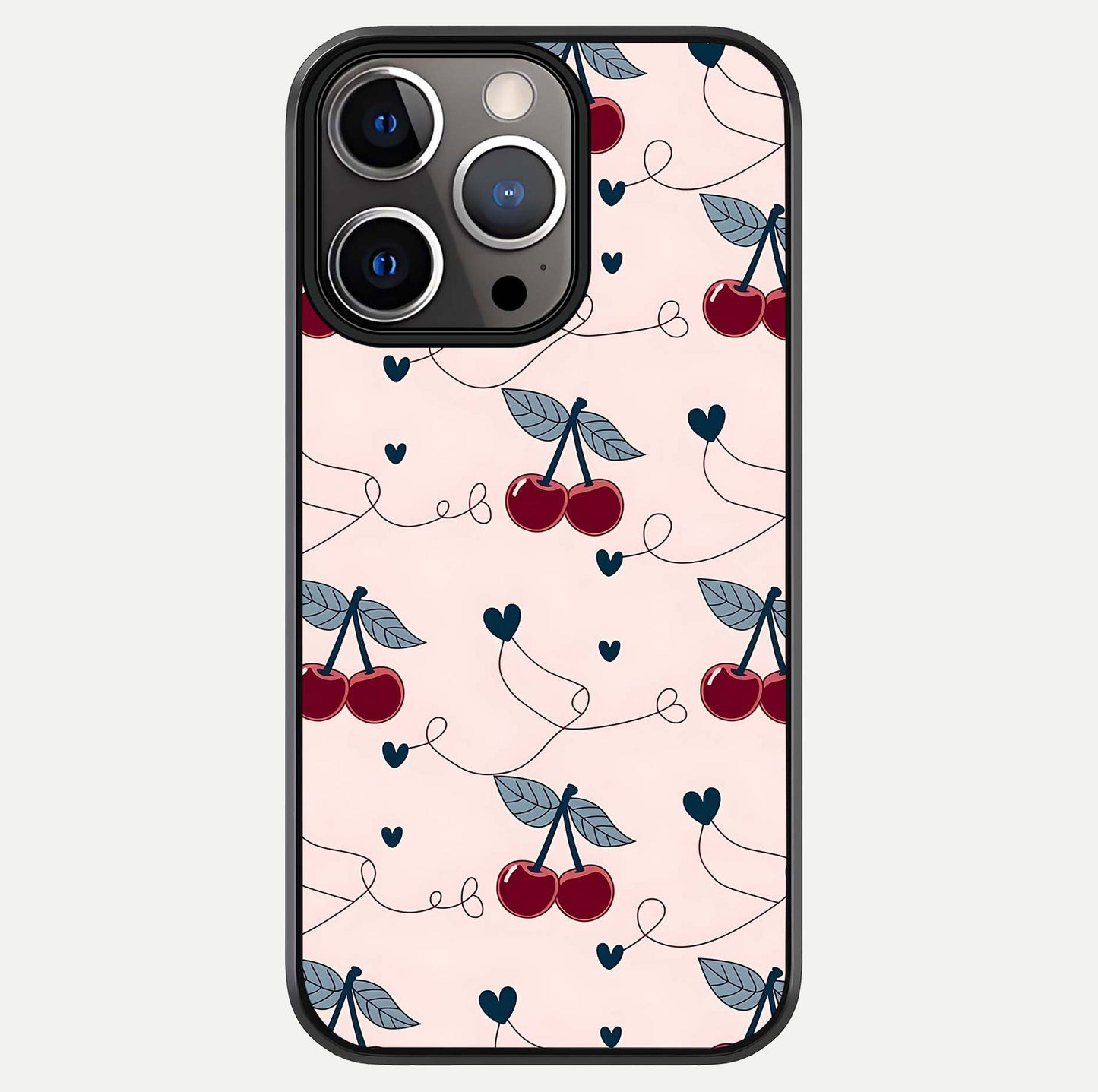 Cherry Heart Line Glass Case For iPhone 13 Pro by Custom World