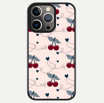 Cherry Heart Line Glass Case For iPhone 13 Pro by Custom World