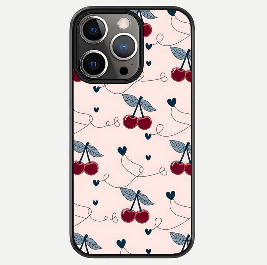 Cherry Heart Line Glass Case For iPhone 13 Pro by Custom World