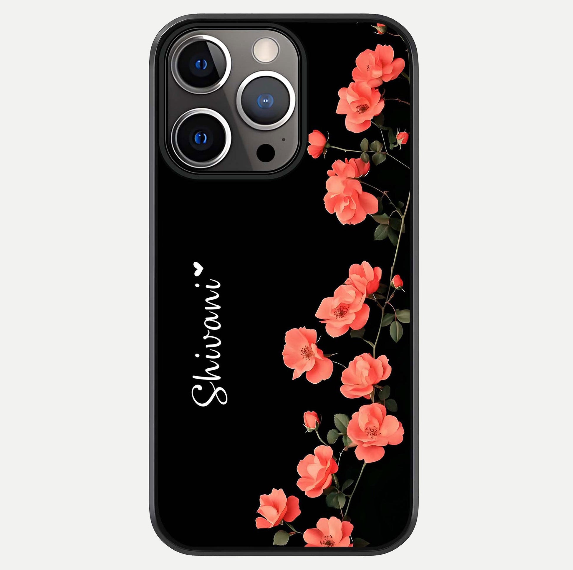 Crimson Bloom Grace Custom Name Glass Case For iPhone 13 Pro by Custom World