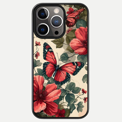 Crimson Butterfly Garden Glass Case For iPhone 13 Pro by Custom World