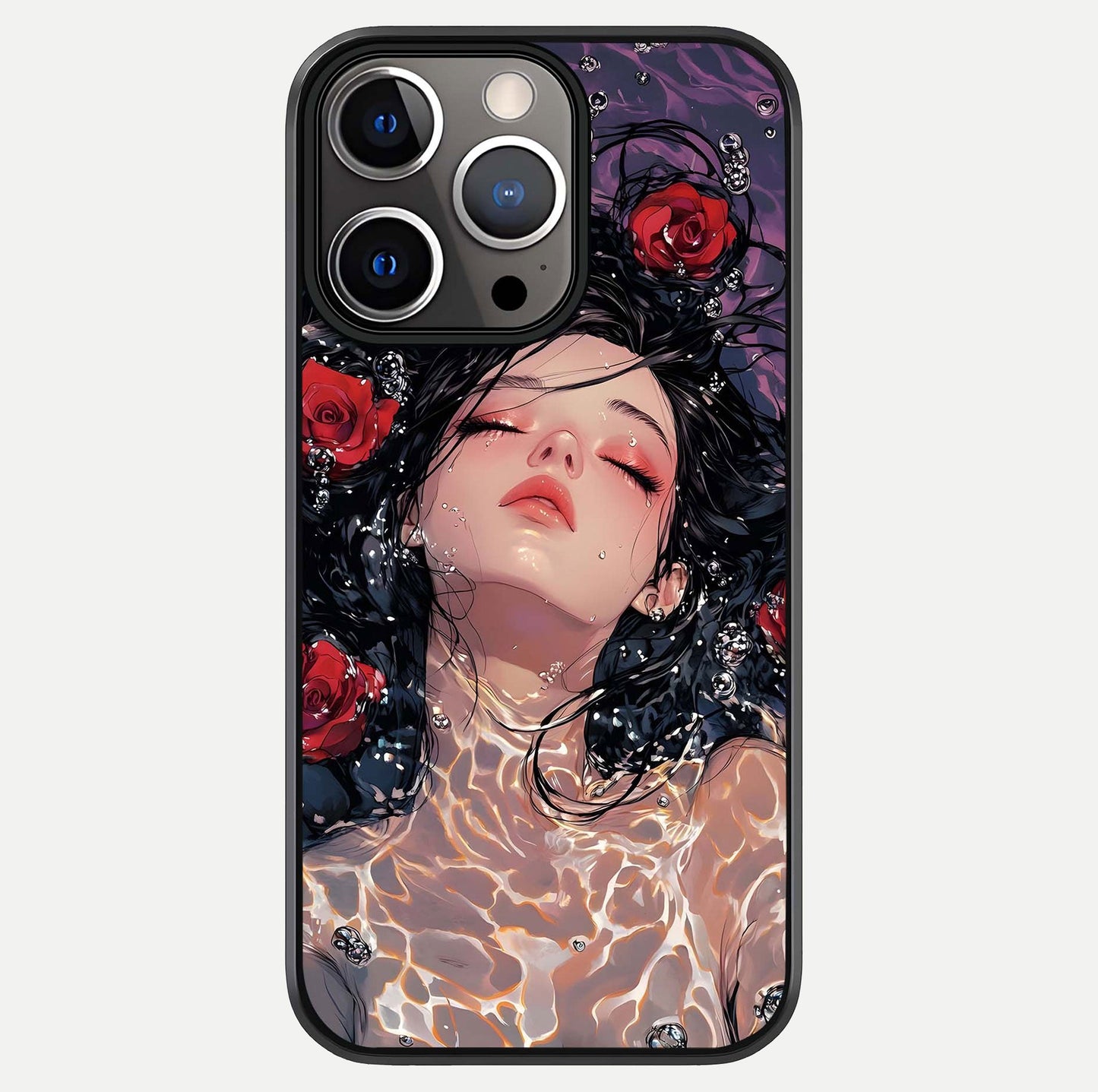 Crimson Rose Serenity Glass Case For iPhone 13 Pro by Custom World
