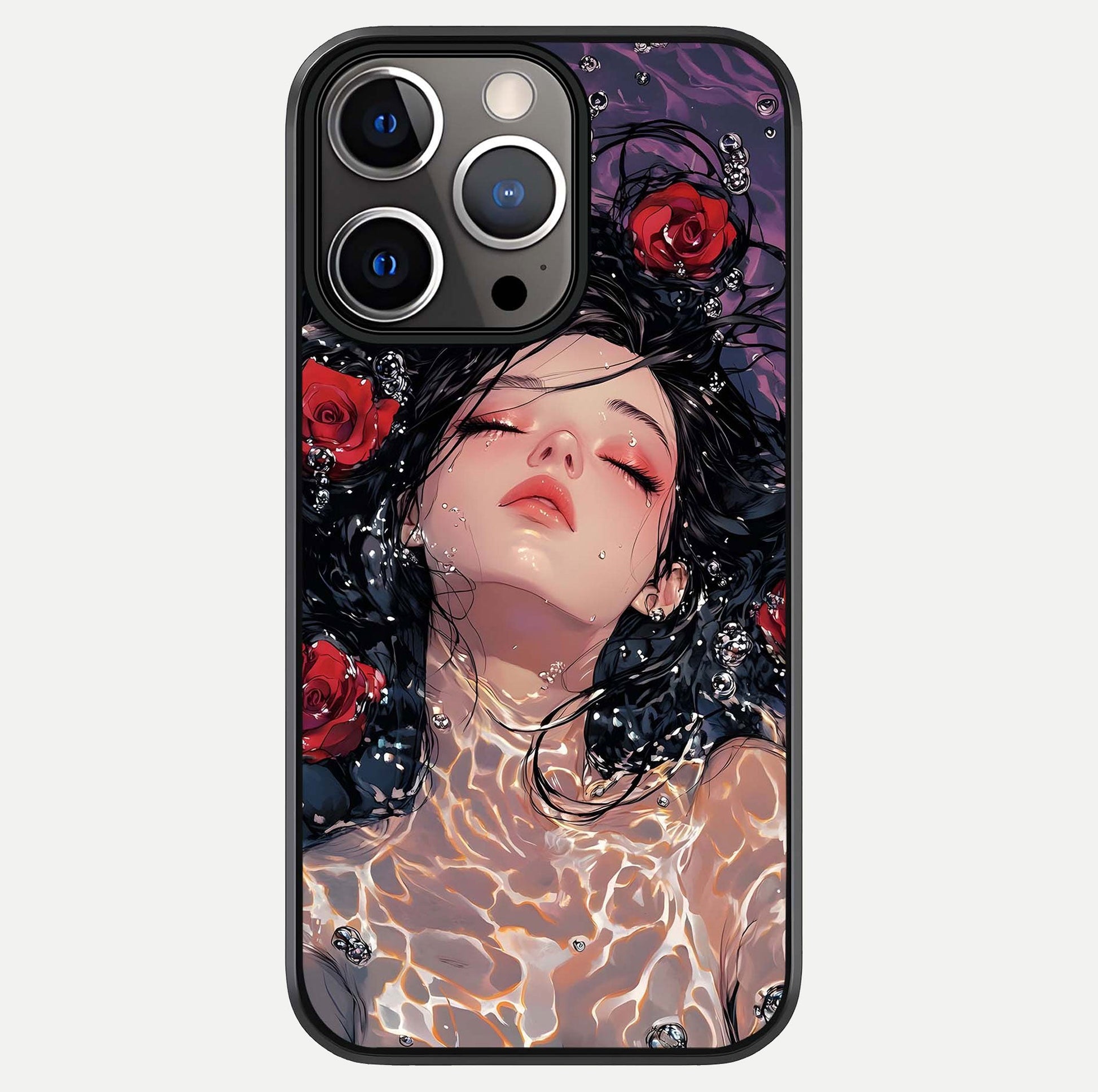 Crimson Rose Serenity Glass Case For iPhone 13 Pro by Custom World