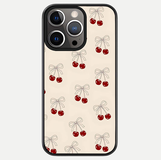 Cute Cherry Pattern Glass Case For iPhone 13 Pro by Custom World