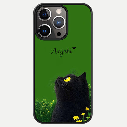 Emerald Cat Custom Name Glass Case For iPhone 13 Pro by Custom World