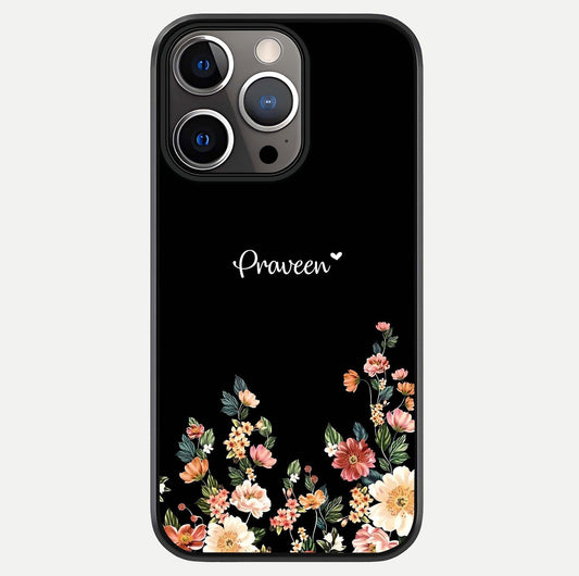 Floral Design Personalized Custom Name Glass Case For iPhone 13 Pro by Custom World