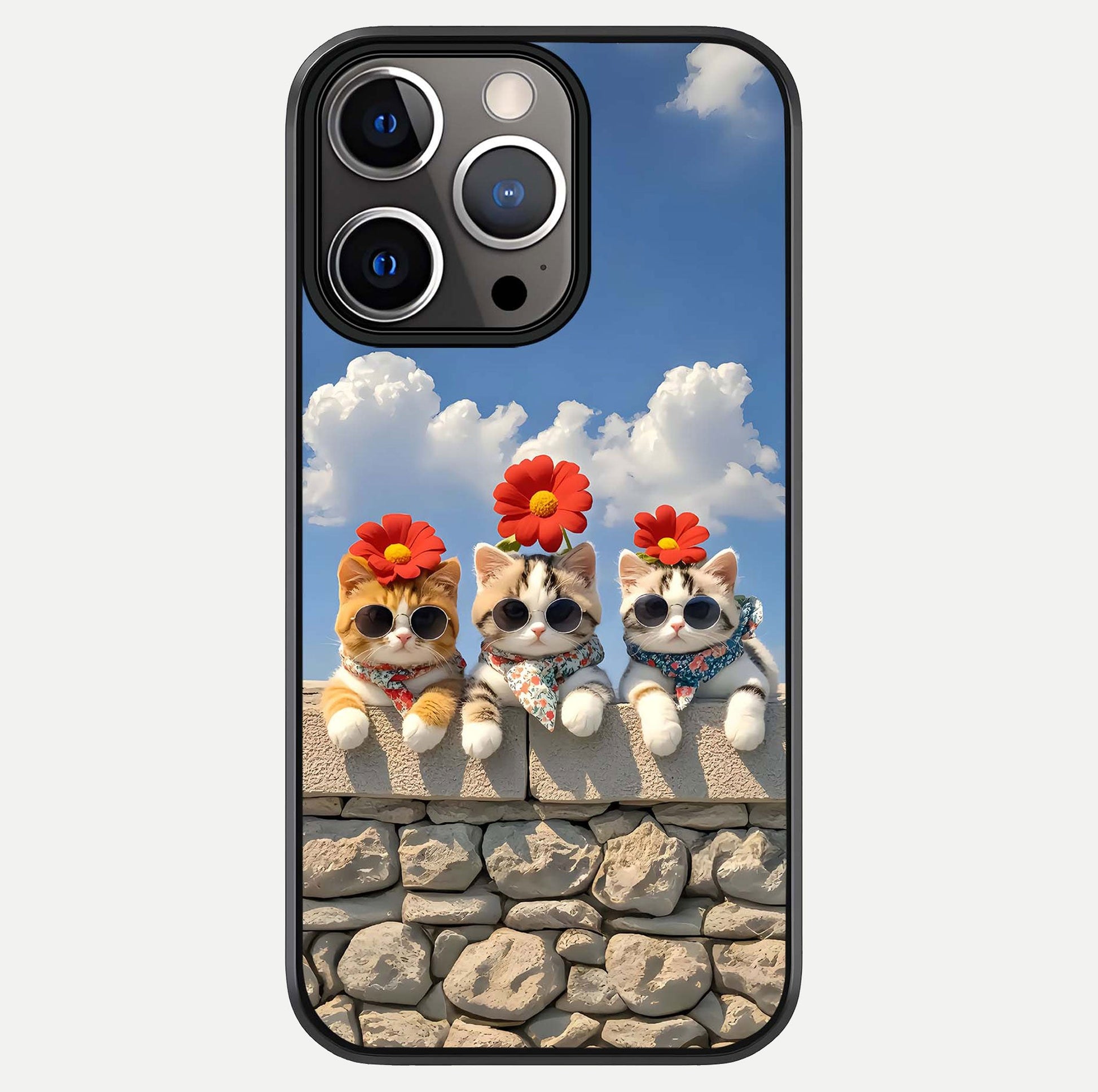Floral Kitty Squad Glass Case For iPhone 13 Pro by Custom World
