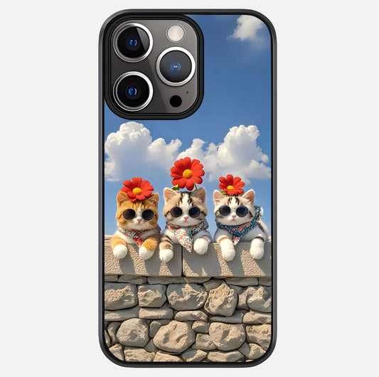 Floral Kitty Squad Glass Case For iPhone 13 Pro by Custom World