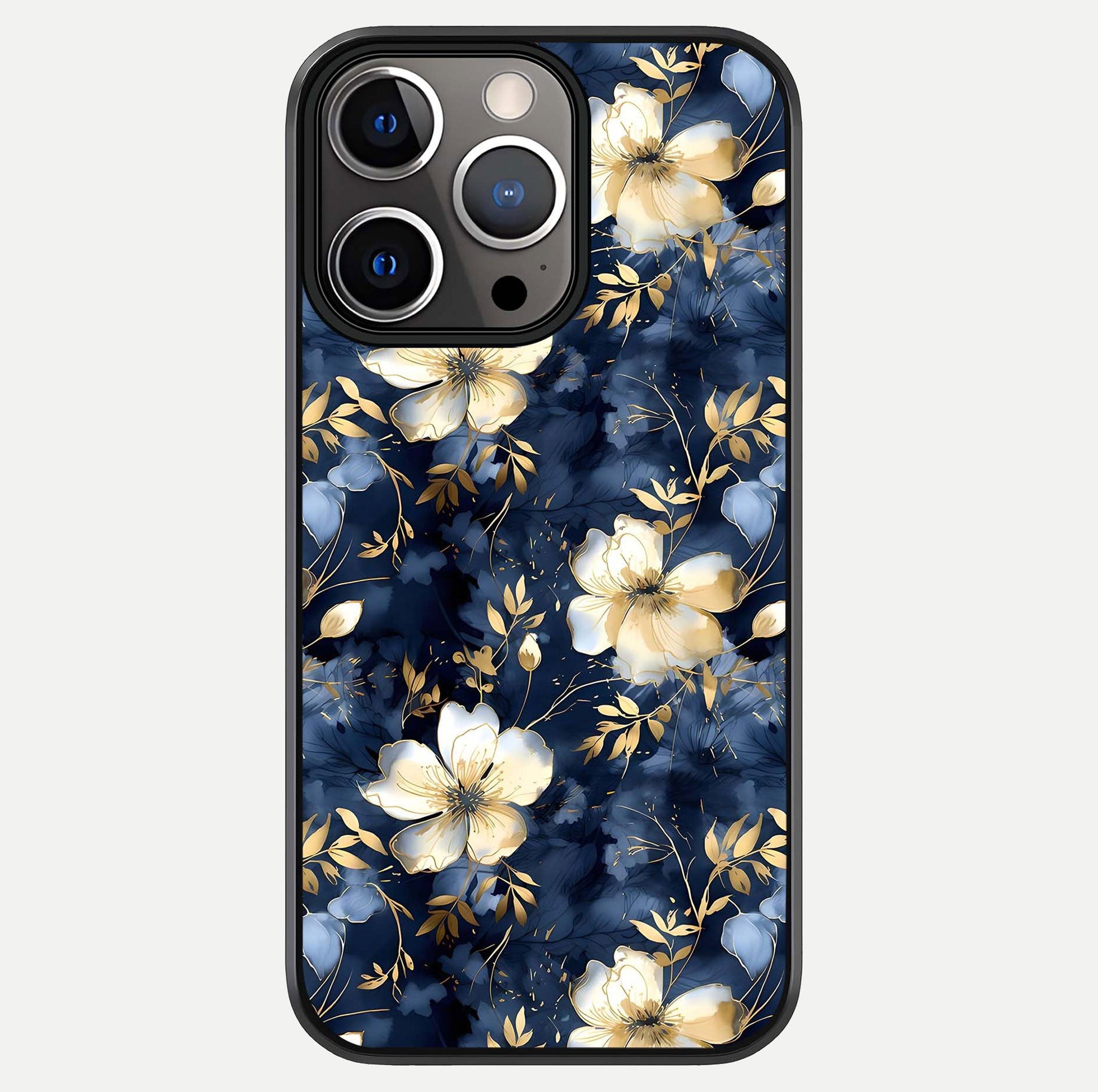 Golden Midnight Bloom Glass Case For iPhone 13 Pro by Custom World