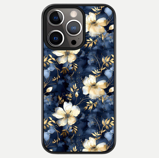 Golden Midnight Bloom Glass Case For iPhone 13 Pro by Custom World