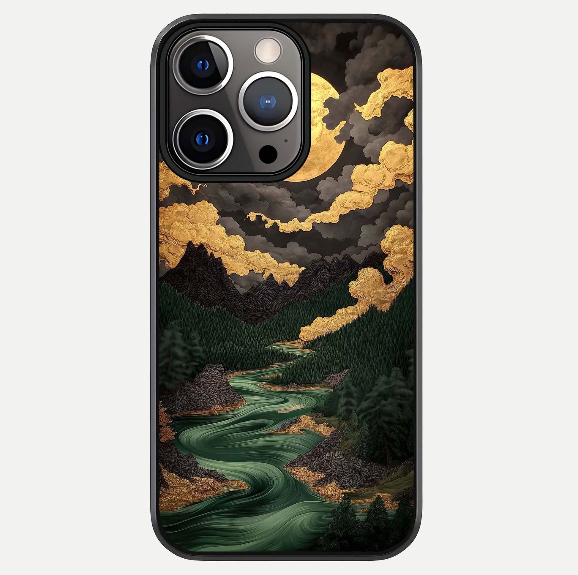 Golden River Moon Glass Case For iPhone 13 Pro by Custom World