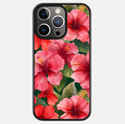 Hibiscus Pattern Glass Case For iPhone 13 Pro by Custom World