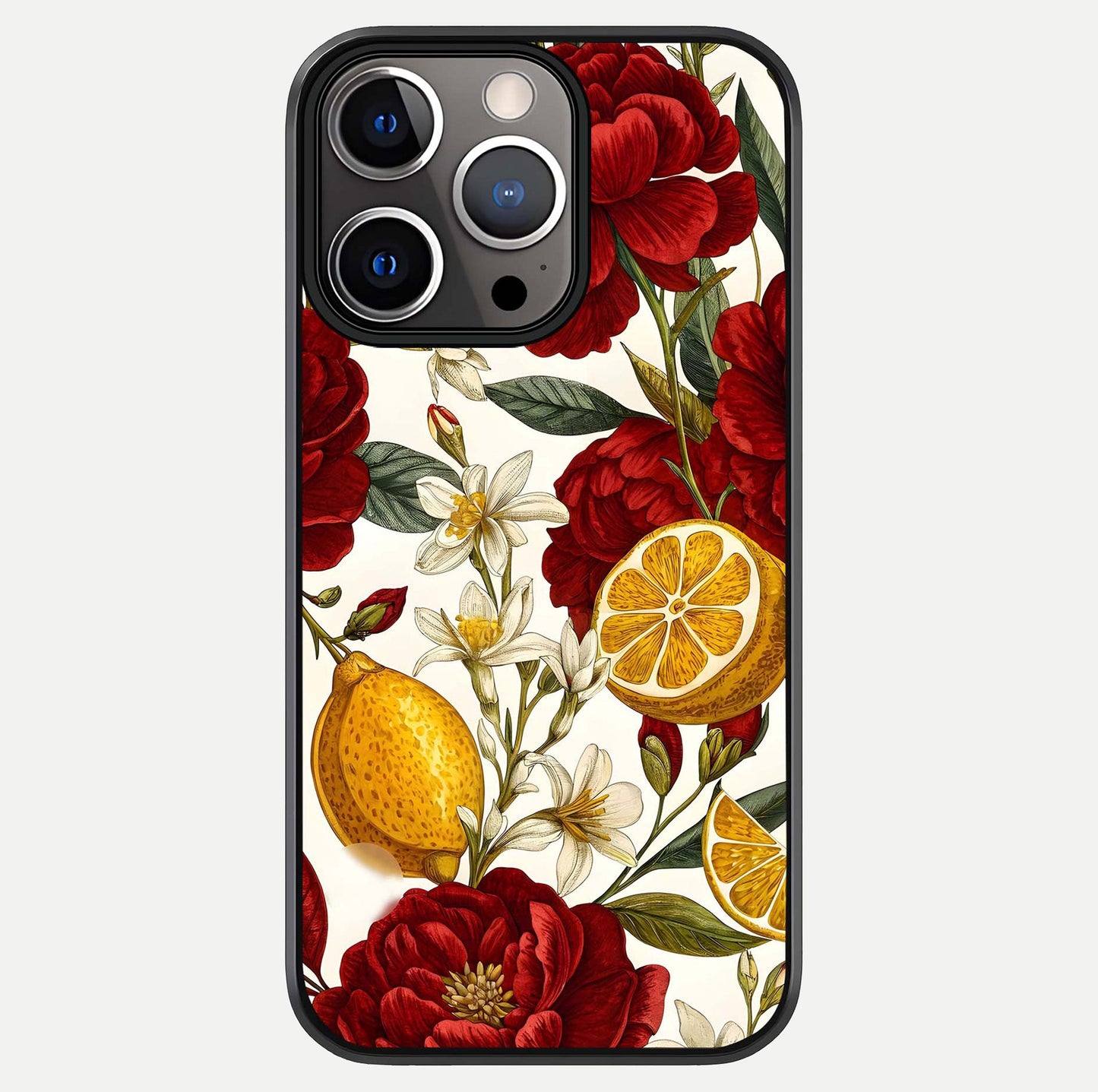 Lemon Rose Charm Glass Case For iPhone 13 Pro by Custom World