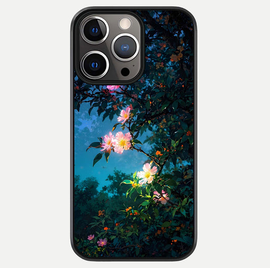 Midnight Bloom Glow Glass Case For iPhone 13 Pro by Custom World