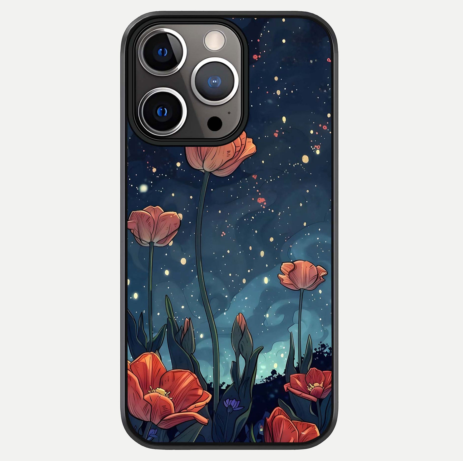 Midnight Tulip Glow Glass Case For iPhone 13 Pro by Custom World