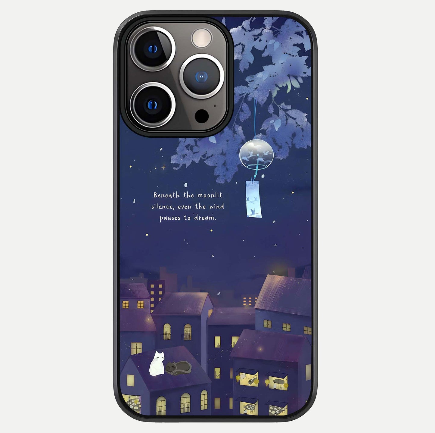 Moonlit Cat Silence Glass Case For iPhone 13 Pro by Custom World