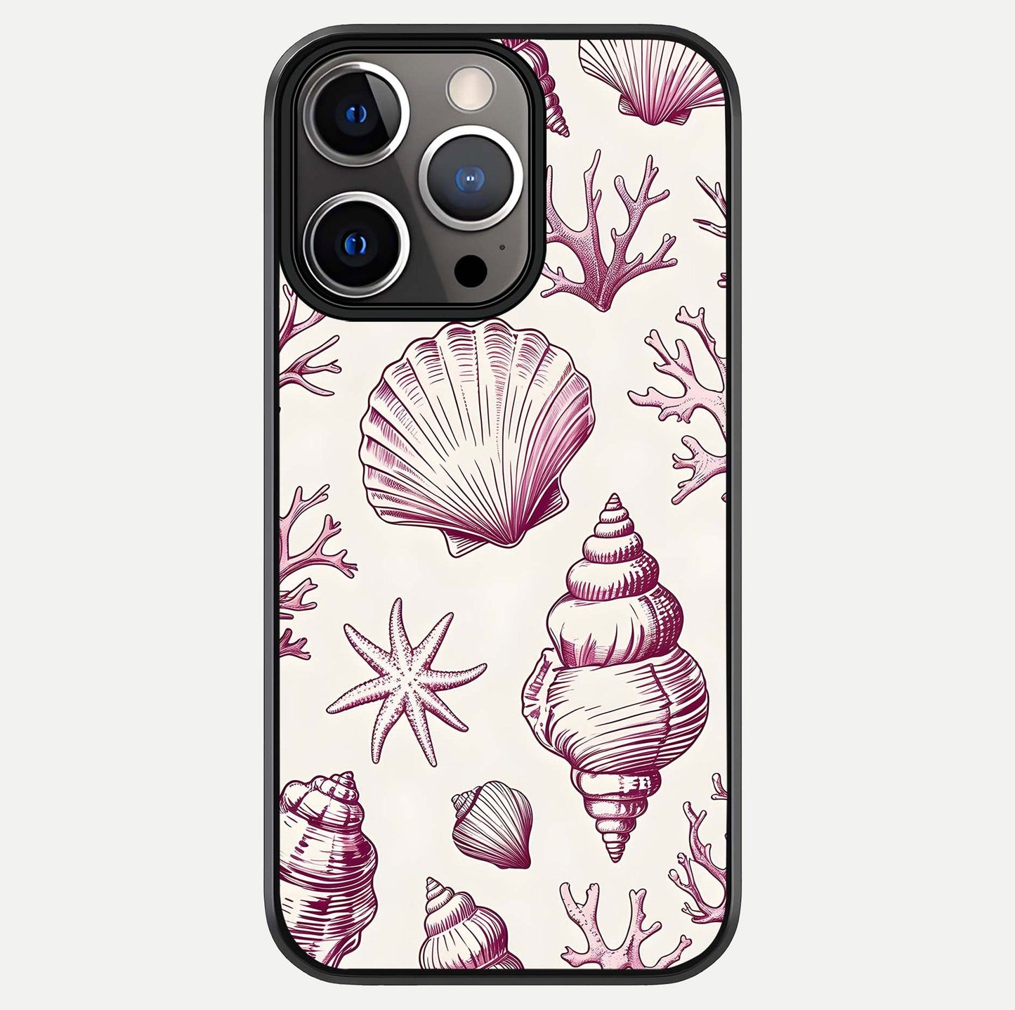 Pink Shells Outline Glass Case For iPhone 13 Pro by Custom World