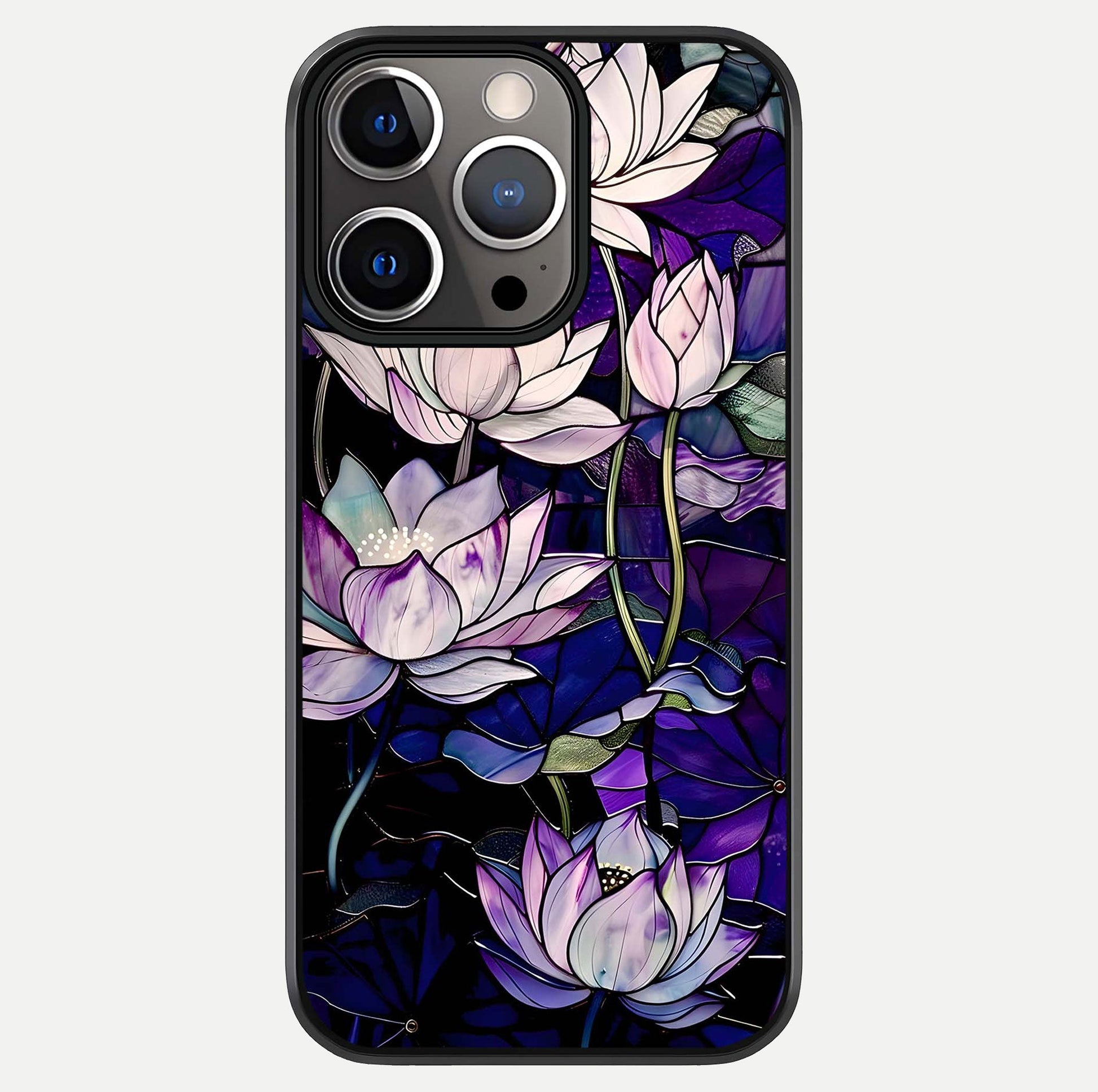 Purple Lotus Pattern Glass Case For iPhone 13 Pro by Custom World