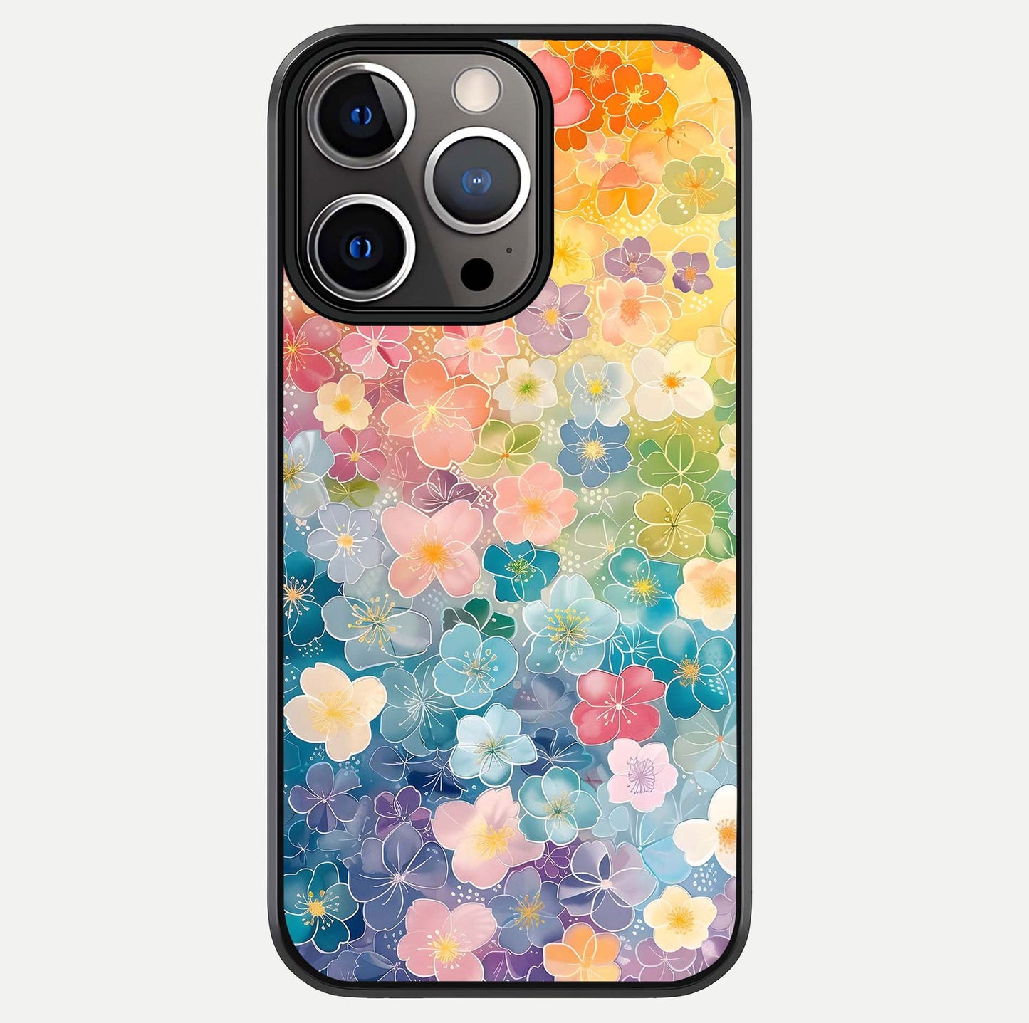 Rainbow Blossom Burst Glass Case For iPhone 13 Pro by Custom World