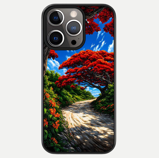 Red Trees Pathway Glass Case For iPhone 13 Pro by Custom World