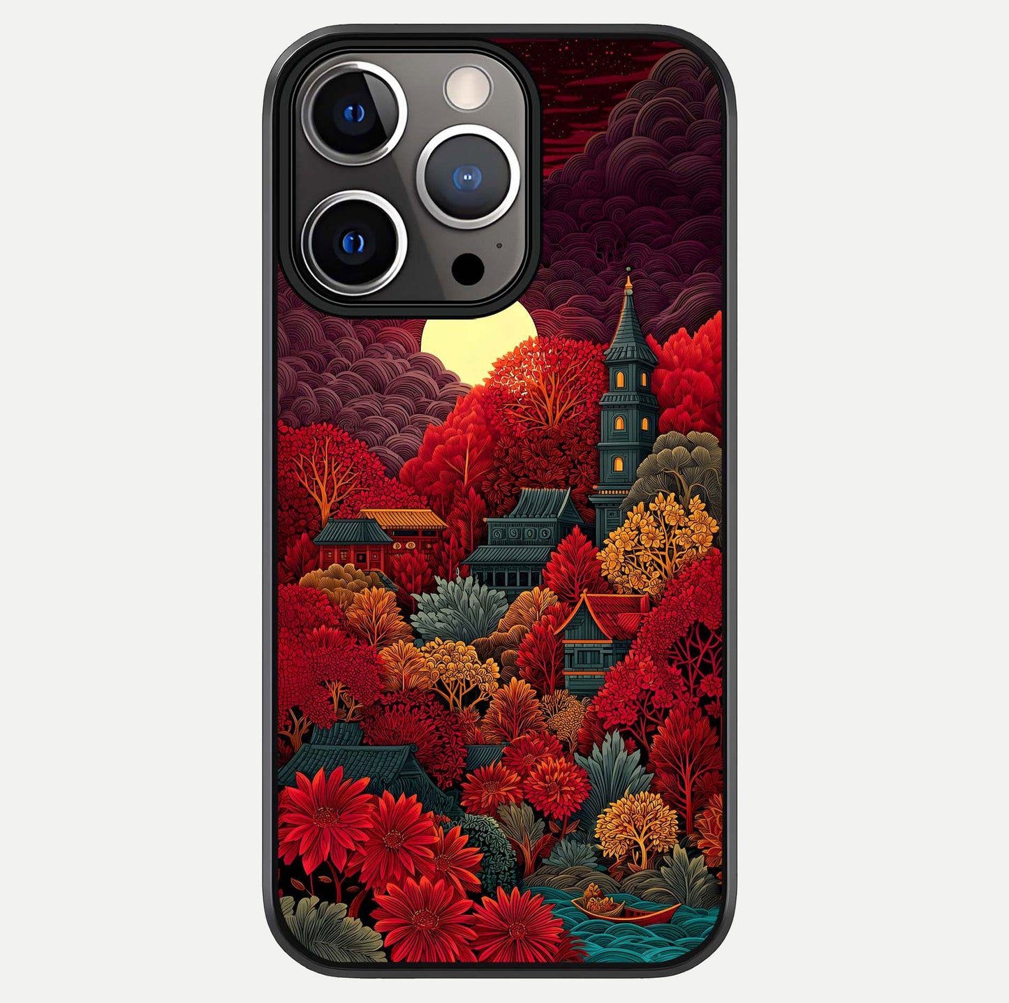 Scarlet Autumn Temple Glass Case For iPhone 13 Pro by Custom World