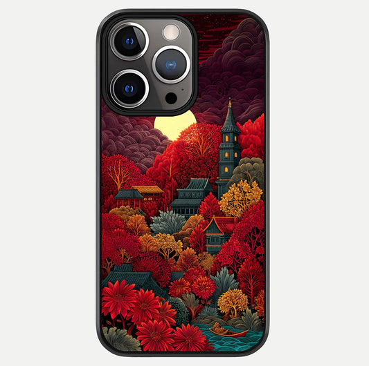 Scarlet Autumn Temple Glass Case For iPhone 13 Pro by Custom World