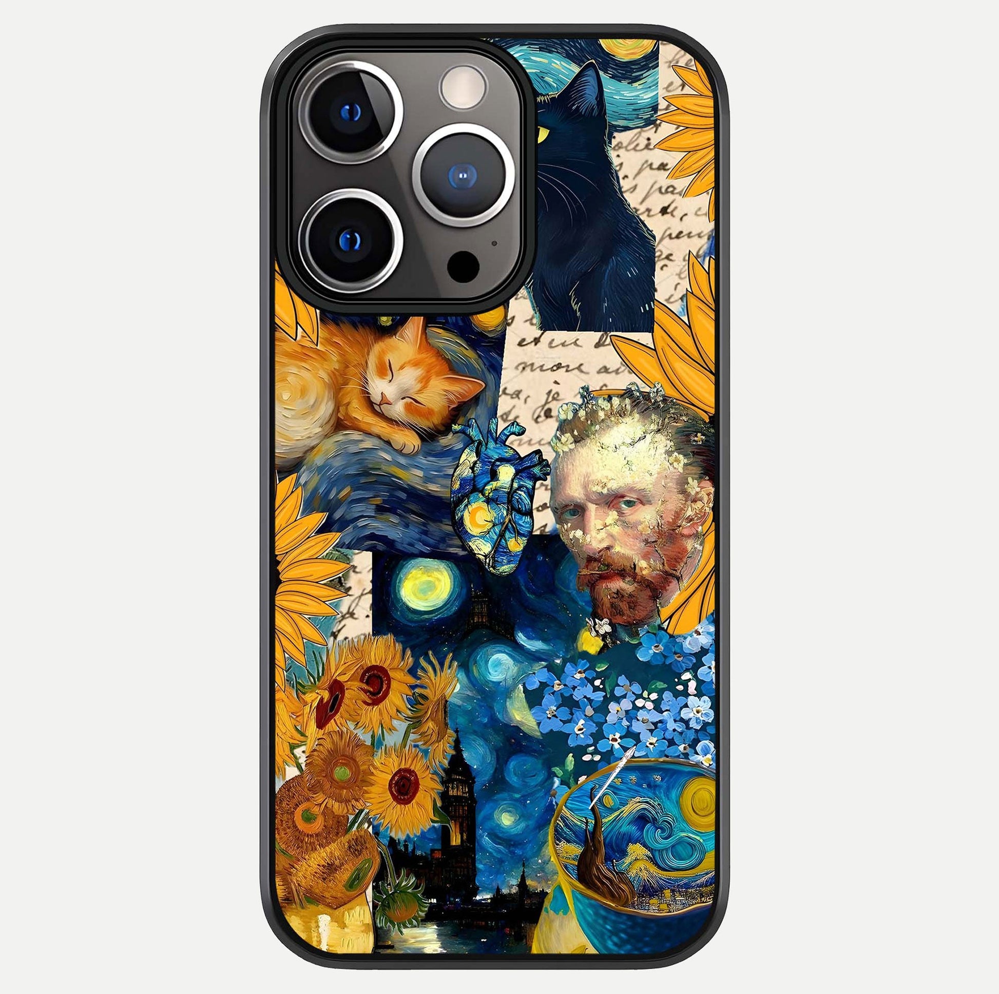 Sunflower Cat Art Glass Case For iPhone 13 Pro by Custom World