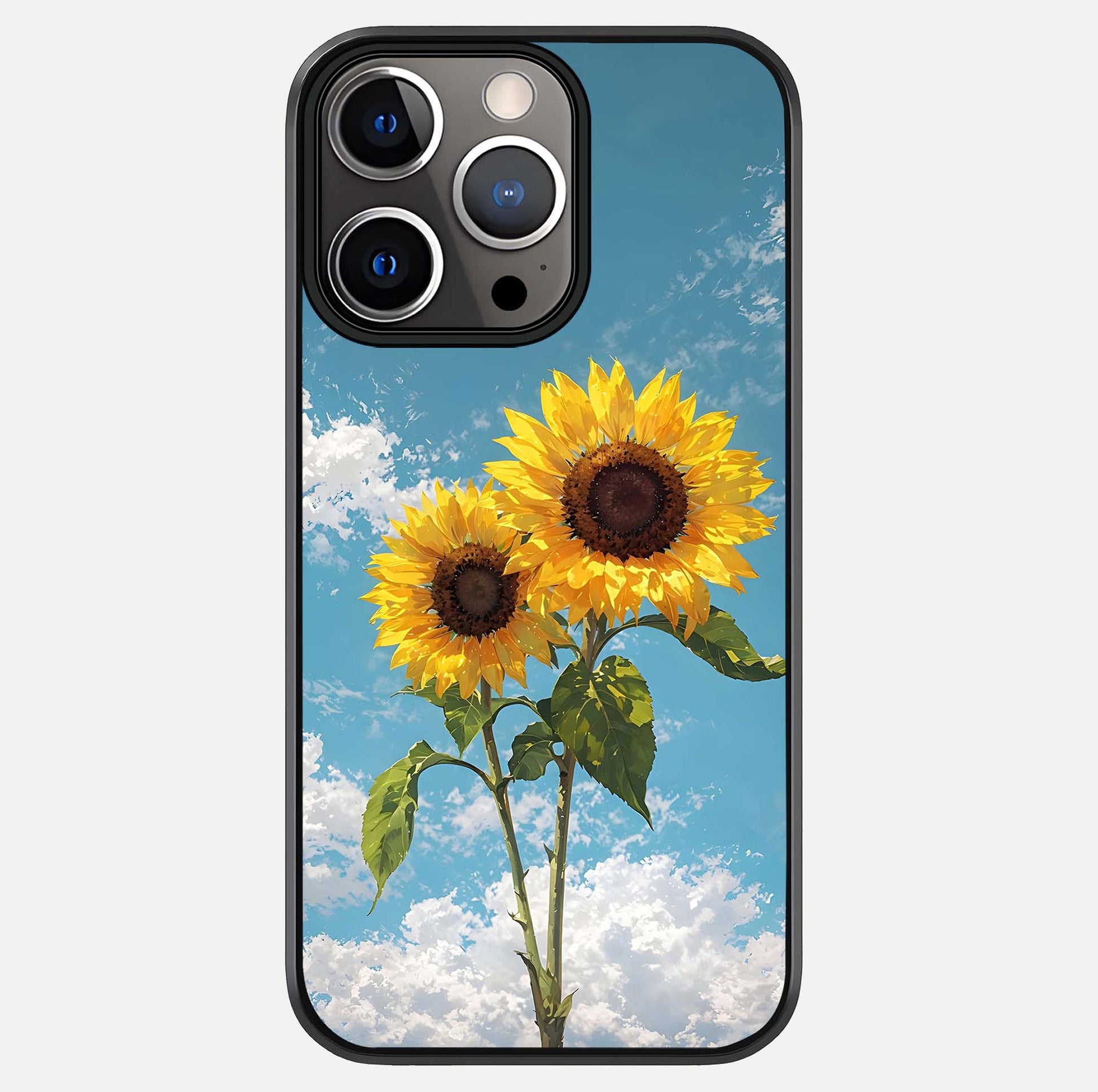 Sunflower Sky Bloom Glass Case For iPhone 13 Pro by Custom World