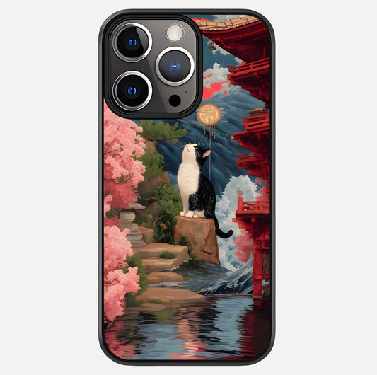 Temple Cat Scenery Glass Case For iPhone 13 Pro by Custom World