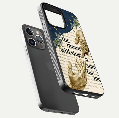 Aesthetic Divine Glass Case for iPhone 16 Pro floating dual-view mockup showing edge design and divine art gloss texture