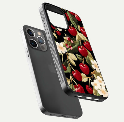 Bloom Thread Art Glass Case for iPhone 13 Pro floating mockup showing premium reflection and stitched art vibe