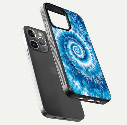 Blue Galaxy Wave Glass Case for iPhone 13 Pro floating mockup revealing cosmic depth and curved-edge texture
