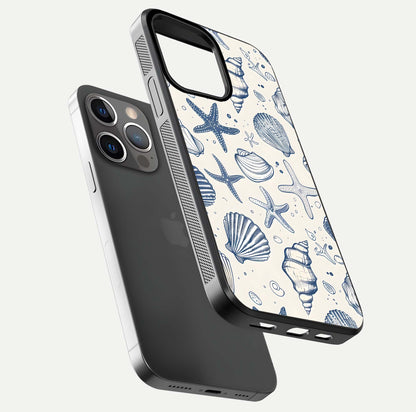 Blue Ocean Outline Glass Case for iPhone 13 Pro floating mockup displaying marine-inspired aesthetic and smooth surface