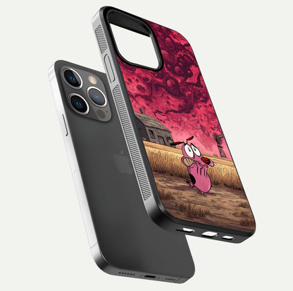 Courage Under Sky Glass Case for iPhone 13 Pro floating mockup showing shine reflection and clean edges